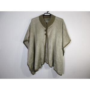 Uno Alla Volta Poncho Womens One Size Alpaca Cape Shawl Beige Brown Button